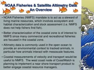 NOAA Fisheries &amp; Satellite Altimetry Data An Overview
