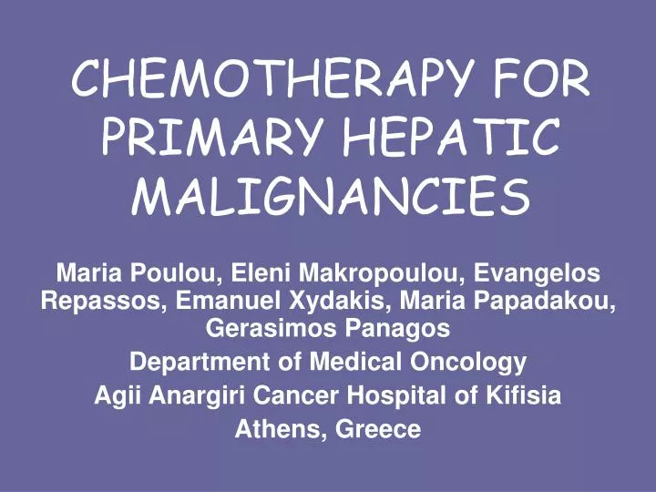 chemotherapy for primary hepatic malignancies