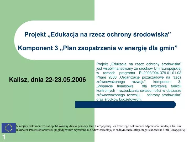 projekt edukacja na rzecz ochrony rodowiska komponent 3 plan zaopatrzenia w energi dla gmin