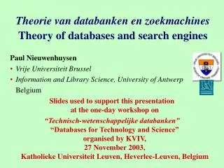Theorie van databanken en zoekmachines Theory of databases and search engines