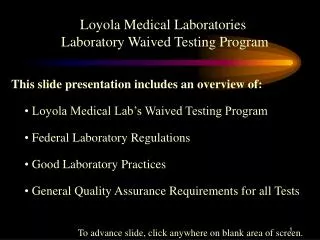 Loyola Medical Laboratories Laboratory Waived Testing Program