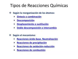 tipos de reacciones qu micas