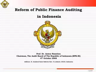 Reform of Public Finance Auditing in Indonesia