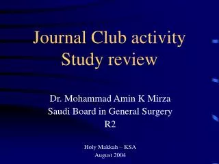 Journal Club activity Study review