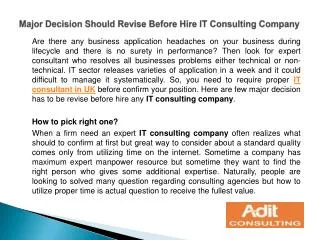 Major Decision Should Revise Before Hire IT Consulting Compa