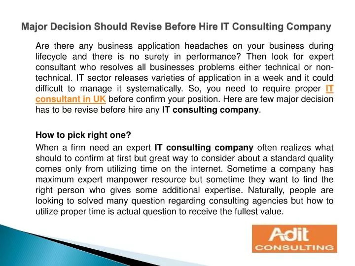 major decision should revise before hire it consulting company