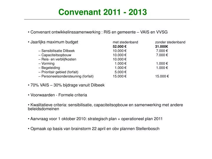 convenant 2011 2013