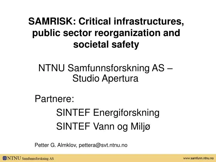 samrisk critical infrastructures public sector reorganization and societal safety