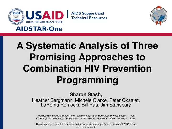 a systematic analysis of three promising approaches to combination hiv prevention programming