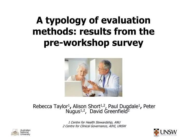 a typology of evaluation methods results from the pre workshop survey
