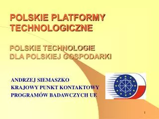 POLSKIE PLATFORMY TECHNOLOGICZNE POLSKIE TECHNOLOGIE DLA POLSKIEJ GOSPODARKI