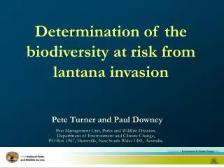 Determination of the biodiversity at risk from lantana invasion