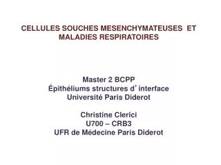 CELLULES SOUCHES MESENCHYMATEUSES ET MALADIES RESPIRATOIRES Master 2 BCPP