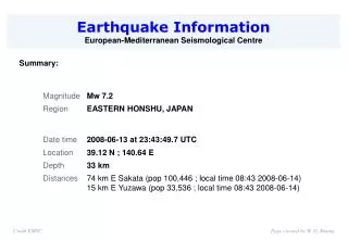 Earthquake Information European-Mediterranean Seismological Centre