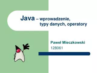 java wprowadzenie typy danych operatory