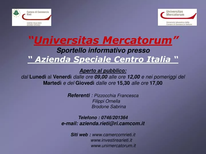 universitas mercatorum sportello informativo presso azienda speciale centro italia