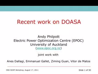 Andy Philpott Electric Power Optimization Centre (EPOC) University of Auckland ( epoc.nz )