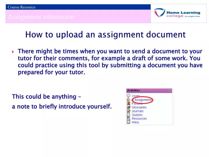 how to upload an assignment document