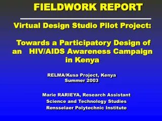RELMA/Kusa Project, Kenya Summer 2003