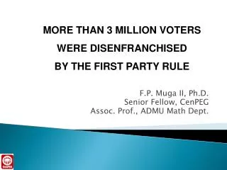 F.P. Muga II, Ph.D. Senior Fellow, CenPEG Assoc. Prof., ADMU Math Dept.