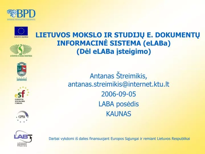 lietuvos mokslo ir studij e dokument informacin sistema elaba d l elaba steigimo