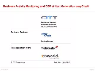 Business Activity Monitoring and CEP at Next Generation easyCredit