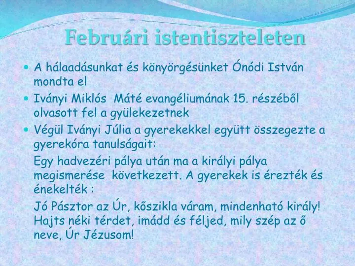 febru ri istentiszteleten