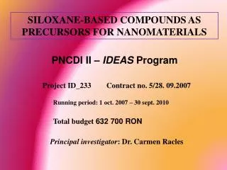 SILOXANE-BASED COMPOUNDS AS PRECURSORS FOR NANOMATERIALS