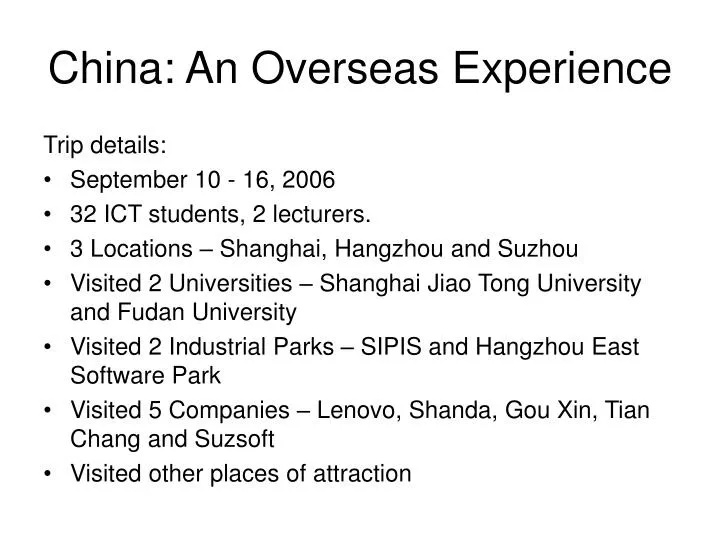 china an overseas experience