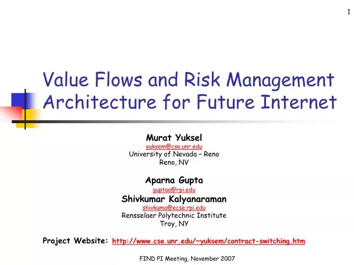 value flows and risk management architecture for future internet