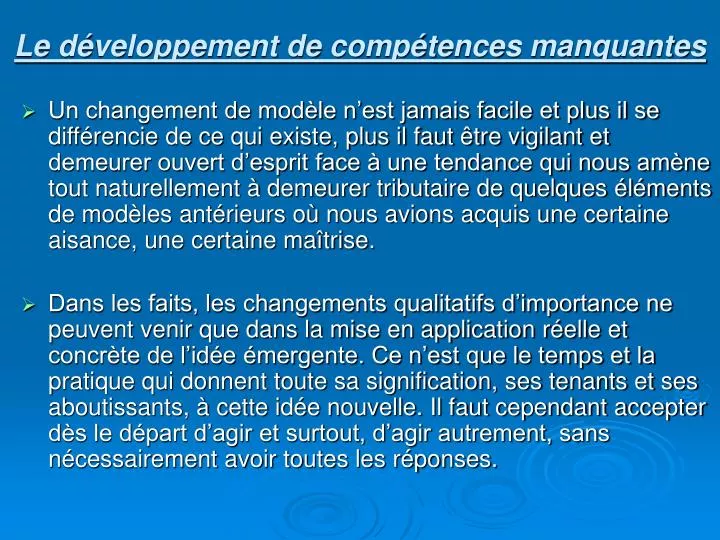 le d veloppement de comp tences manquantes