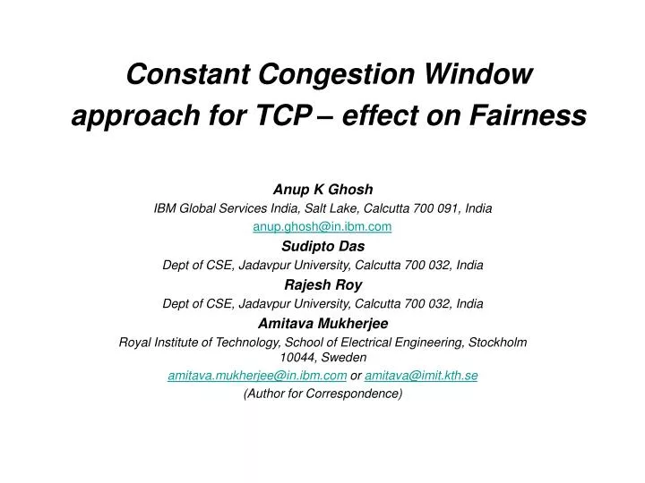 constant congestion window approach for tcp effect on fairness