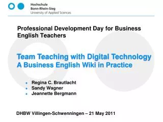 Team Teaching with Digital Technology A Business English Wiki in Practice