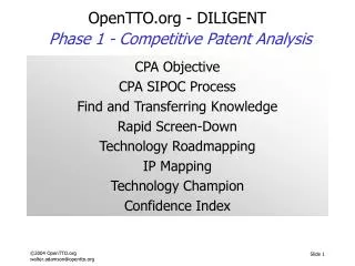 OpenTTO - DILIGENT Phase 1 - Competitive Patent Analysis