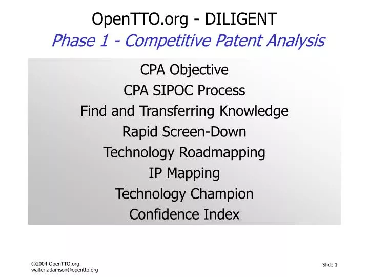 opentto org diligent phase 1 competitive patent analysis