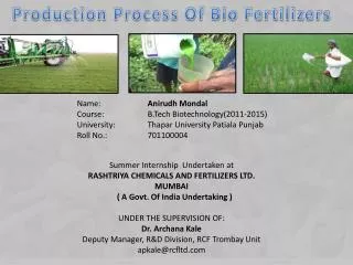Production Process Of Bio Fertilizers