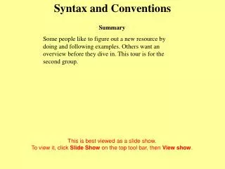 Syntax and Conventions
