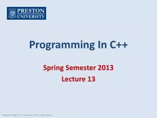 Programming In C++