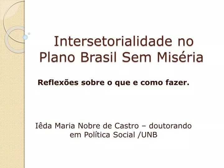 intersetorialidade no plano brasil sem mis ria