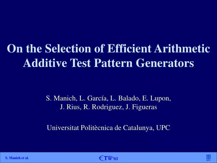on the selection of efficient arithmetic additive test pattern generators