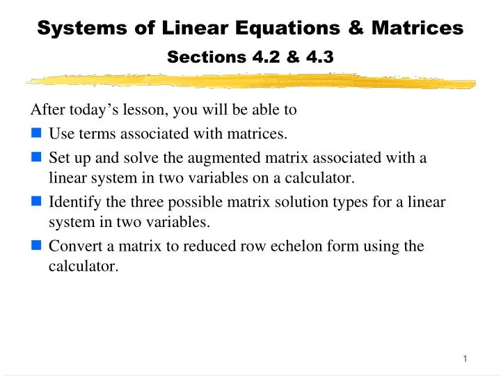 systems of linear equations matrices sections 4 2 4 3