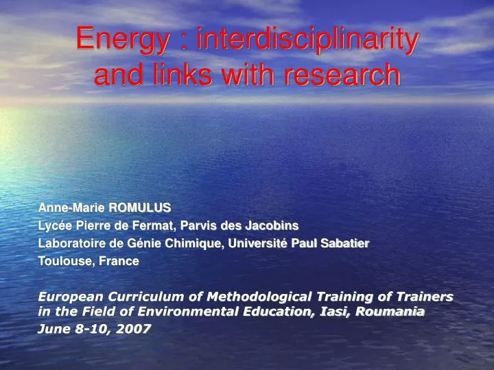 energy interdisciplinarity and links with research