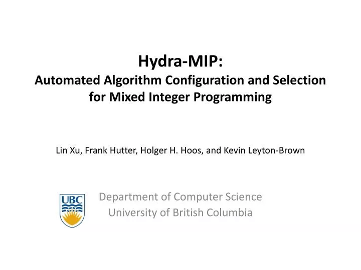 hydra mip automated algorithm configuration and selection for mixed integer programming