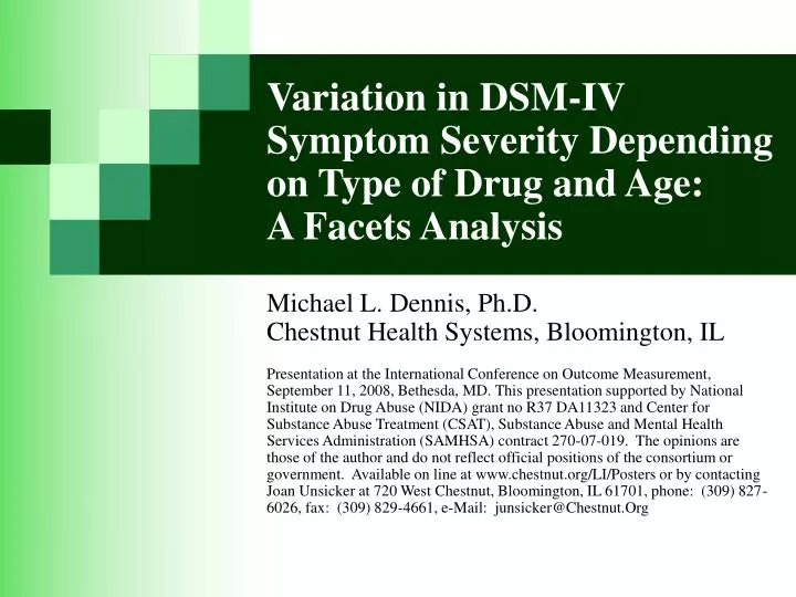 variation in dsm iv symptom severity depending on type of drug and age a facets analysis