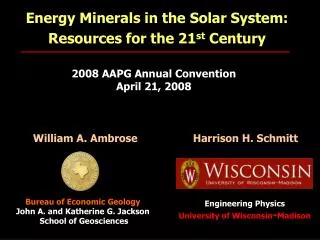 Energy Minerals in the Solar System: Resources for the 21 st Century