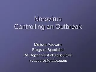 Norovirus Controlling an Outbreak