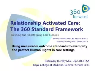 Relationship Activated Care: The 360 Standard Framework Defining and Transforming Care Cultures