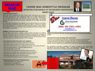 Fannie Mae HomeStyle Program Investor Purchases of Distressed Properties Made Easy