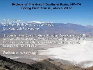 Geology of the Great Southern Basin, NV-CA Spring Field Course, March 2009