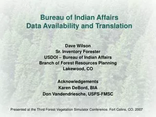 Bureau of Indian Affairs Data Availability and Translation